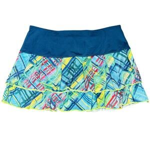 Lucky in Love Skirt Small Blue Skort Multicolor Ruffle Layered Athletic Tennis